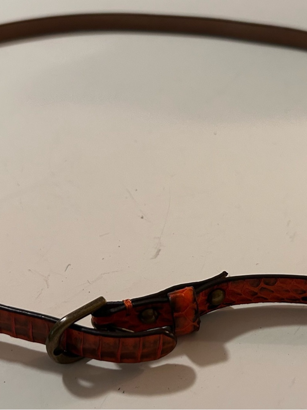 Women’s Salmon/Red Croc-Embossed Leather Belt